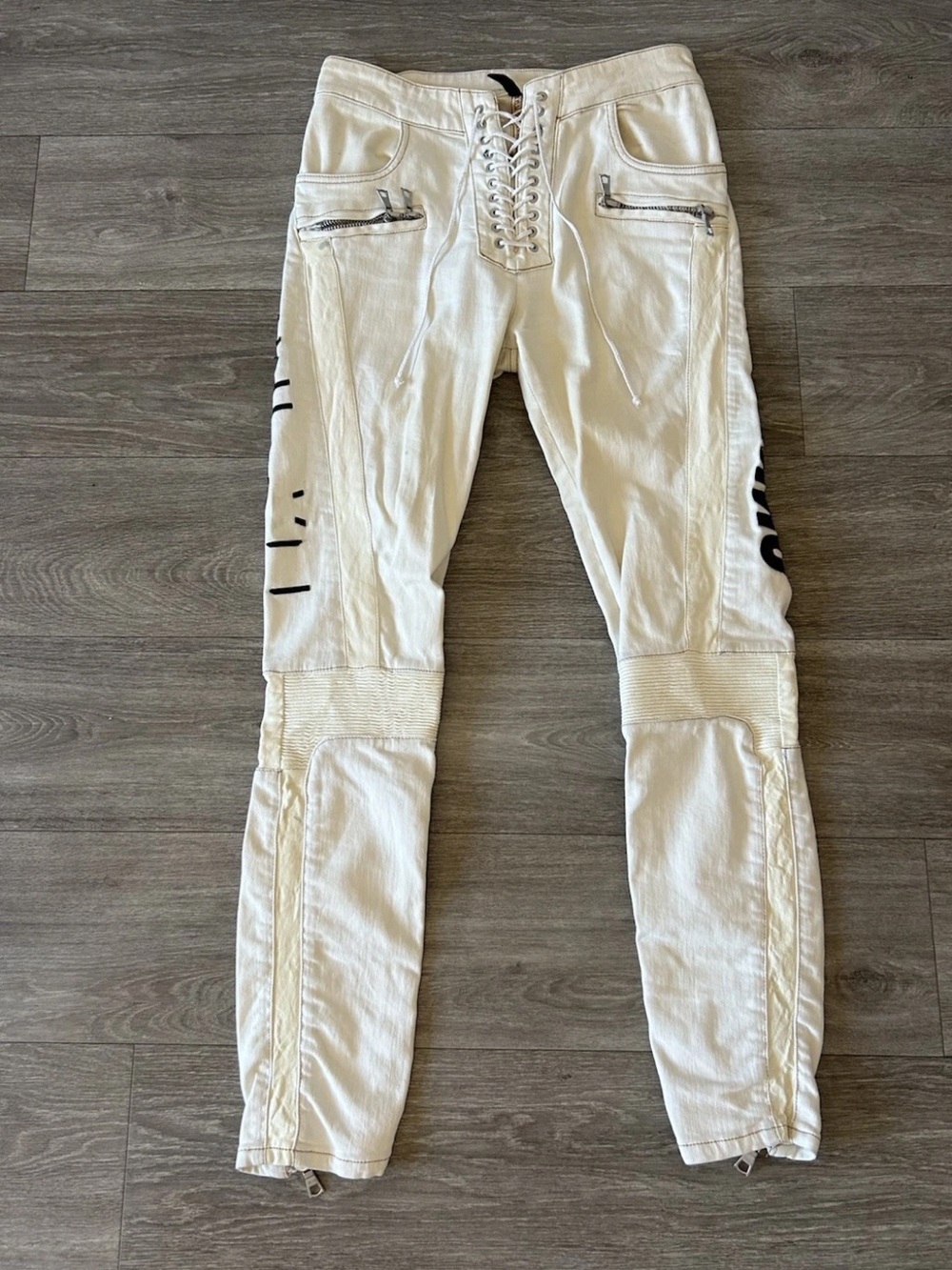 Ben Taverniti Unravel Project Lace Up Moto Skinny Jeans White Italy 27 Leather